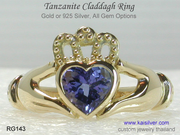 engagement ring claddagh with gemstone