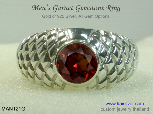 silver garnet ring for men 