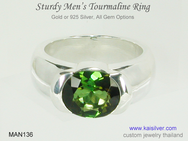 green tourmaline gemstone ring for men
