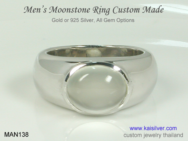 moonstone men's ring gold or silver 