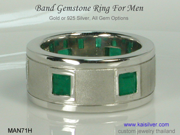 14k men's emerald ring band 