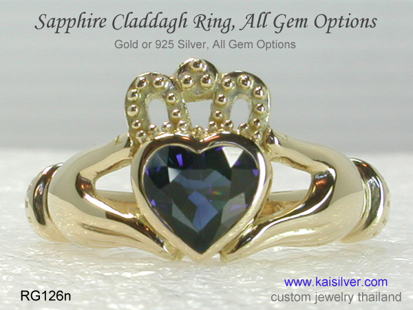 sapphire gold ring claddagh