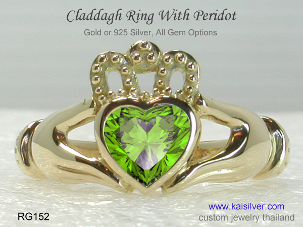 peridot heart ring claddagh 