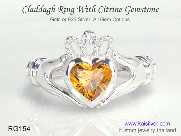 cladagh gemstone ring made to order 