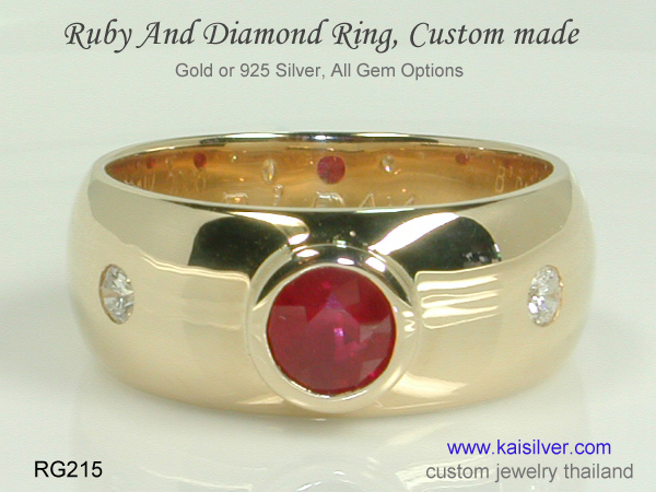 men's band ring with ruby 