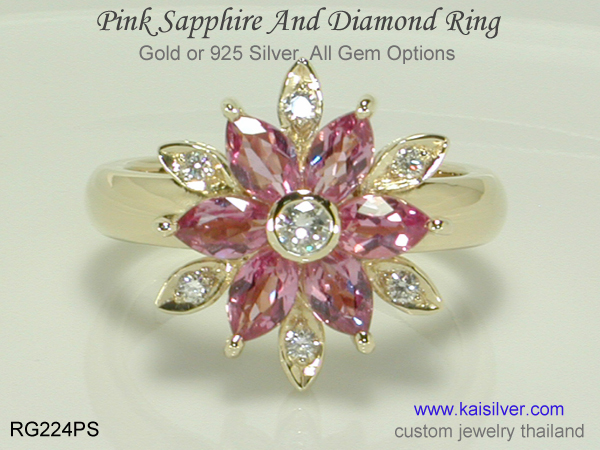 pink sapphire gold ring 14k