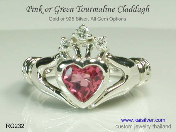 pink tourmaline claddagh ring