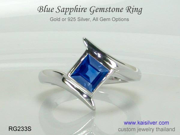 blue sapphire ring white gold 