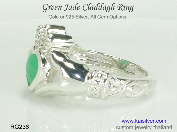 green jade claddagh ring silver or gold